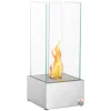 HOMCOM Ethanol-Kamin FeuerschaleEthanol-Brenner 0,4L 2 Std. Brenndauer 15m² Mit Feuerlöschdeckel Edelstahl Hartglas Silber 25 X 25 X 60 Cm