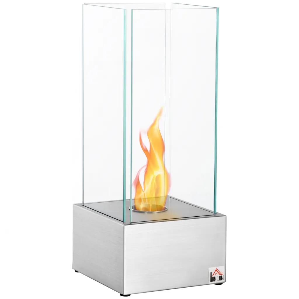HOMCOM Ethanol-Kamin FeuerschaleEthanol-Brenner 0,4L 2 Std. Brenndauer 15m² Mit Feuerlöschdeckel Edelstahl Hartglas Silber 25 X 25 X 60 Cm 1 HOMCOM Ethanol-Kamin FeuerschaleEthanol-Brenner 0,4L 2 Std. Brenndauer 15m² Mit Feuerlöschdeckel Edelstahl Hartglas Silber 25 X 25 X 60 Cm