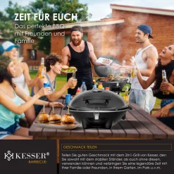 KESSER® Elektrischer Elektrogrill 2in1 Tischgrill - Standgrill Mit Deckel Und Standfuß | Max. 2400 Watt | Faltbar | Thermometer | Antihaftbeschichtung | Grillplatte Abstelltische | 2 Räder | , Farbe:Schwarz -Garten- & Gewächshäuser Geschäft 2452e27ebed208a9a4d01864a9a651be