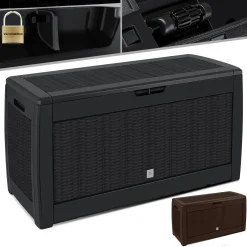 KESSER® Auflagenbox Kissenbox 310 Liter Mit Rollen Klappbarer Deckel Haltegriffe Rattanoptik Gartenbox Wetterfeste Gartenkiste Aufbewahrungsbox, Farbe:Braun