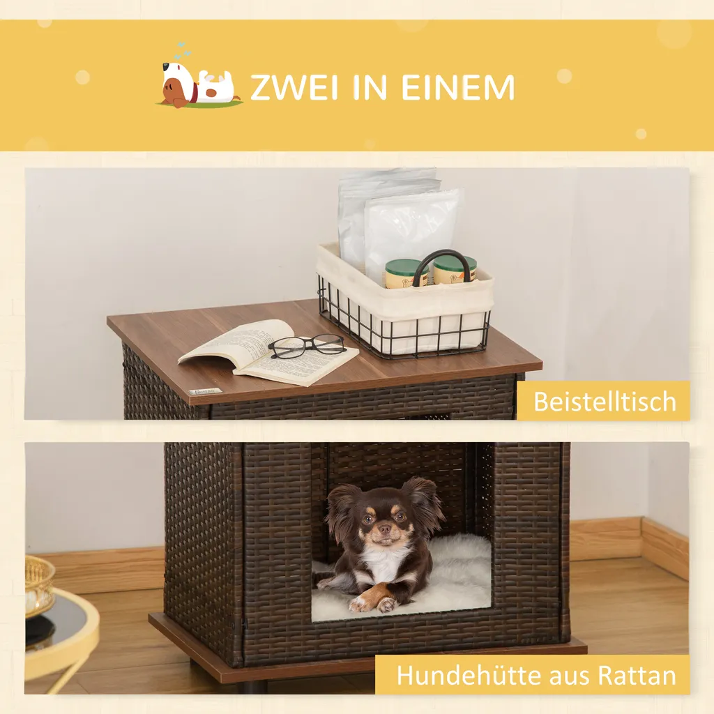 PawHut Rattan Hundehütte Hundehaus Mit Kissen Hundehöhle Hundematratze Haustierbett Für Drinnen Und Draußen Spanplatte Braun 60 X 44 X 51,5 Cm 4 PawHut Rattan Hundehütte Hundehaus Mit Kissen Hundehöhle Hundematratze Haustierbett Für Drinnen Und Draußen Spanplatte Braun 60 X 44 X 51,5 Cm – Bild 4