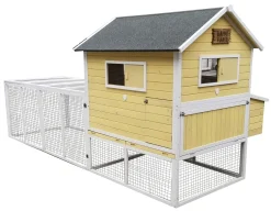 Dehner Hühnerstall Happy Farm Miami, Mit Freigehege, 158.5 X 337 X 145.8 Cm, Holz/Filz, Gelb/weiß