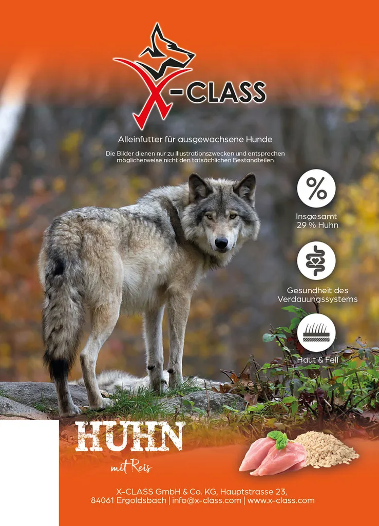 X-CLASS GmbH & Co. KG X-CLASS Huhn Mit Reis Für Ausgewachsene Hunde, Super Premium Alleinfuttermittel, 12kg 1 X-CLASS GmbH & Co. KG X-CLASS Huhn Mit Reis Für Ausgewachsene Hunde, Super Premium Alleinfuttermittel, 12kg