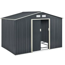 Juskys Metall Gerätehaus XL Mit Satteldach, Schiebetür & Fundament - 9m³ - 277×191×192 Cm - Anthrazit - Geräteschuppen Gartenhaus Garten Schuppen