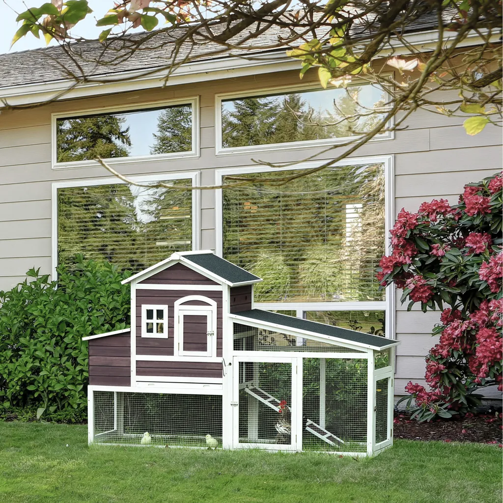 PawHut Zwerghühnerstall Mit Auslauf Nistkasten Zwerghühnerhaus Mit Stange Massivholz Dunkelrot 200 X 73,5 X 130 Cm 2 PawHut Zwerghühnerstall Mit Auslauf Nistkasten Zwerghühnerhaus Mit Stange Massivholz Dunkelrot 200 X 73,5 X 130 Cm – Bild 2