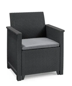 Keter Lounge Set Emma 8-teilig - Graphit , 2 Sessel + 2er Sofa + 1 Tisch Mit Aufbewahrungsbox-Funktion + 4 Sitzauflagen -Garten- & Gewächshäuser Geschäft 25f1302da0b93f437d338f1379701889