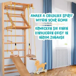 Physionics® Sprossenwand Set - Für Kinder/Erwachsene, Inkl. Klimmzugstange/Ringe/Trapez/Schrägbrett/Strickleiter, Aus Holz, Bis 100kg -Garten- & Gewächshäuser Geschäft 260302f8f03a14974b2f13bde102d9c8