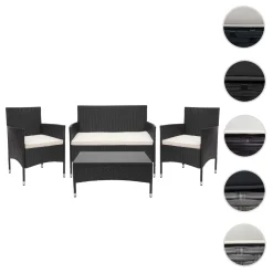Mendler Poly-Rattan Garnitur HWC-F55, Balkon-/Garten-/Lounge-Set Sofa Sitzgruppe Schwarz, Kissen Creme -Garten- & Gewächshäuser Geschäft 2614a0cdf5f37597e8ffd61f3036e7bb