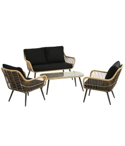 Dehner Gartenmöbel Lounge Venezia, 4-teilig, Inkl. Polster, Aluminium/Kunststoff/Glas, Schwarz/hellbraun