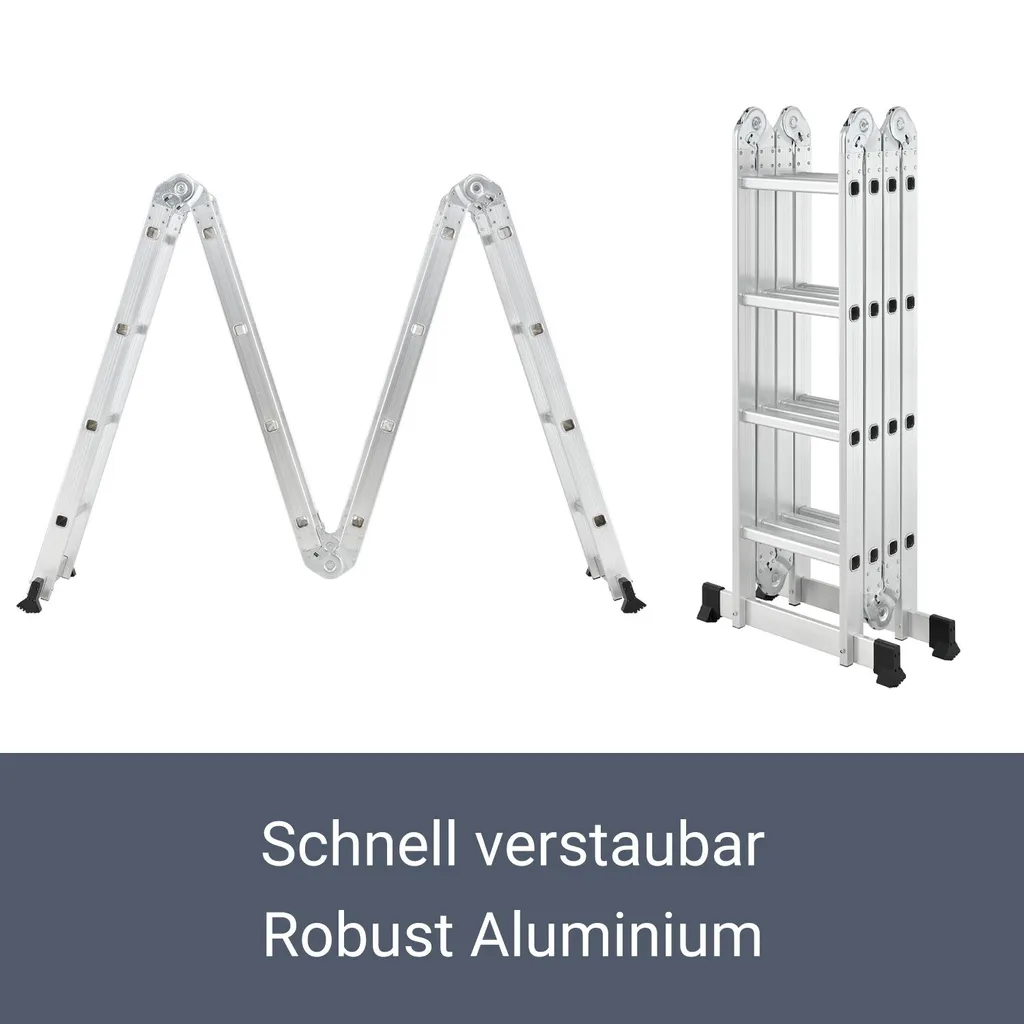 Juskys Aluminium Multifunktionsleiter 4x4 Stufen - 4,7 M Länge Klappbar – Leiter 4-teilig Bis 150 Kg - Gelenkleiter Klappleiter Stehleiter Aluleiter 5 Juskys Aluminium Multifunktionsleiter 4x4 Stufen - 4,7 M Länge Klappbar – Leiter 4-teilig Bis 150 Kg - Gelenkleiter Klappleiter Stehleiter Aluleiter – Bild 5