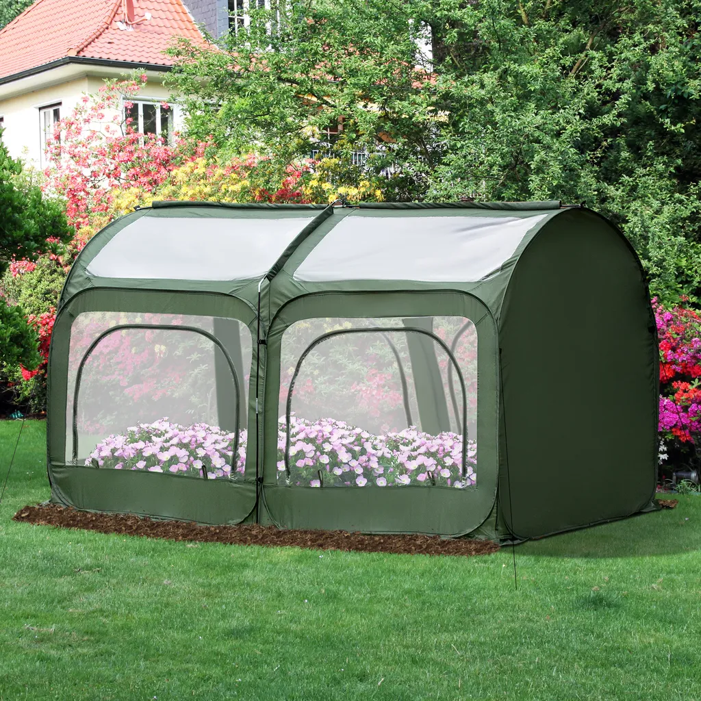 Outsunny Pop-Up Gewächshaus Mit 4 Reißverschlusstüren Treibhaus Tomatenhaus Frühbeet Stahl PVC Transparent 250 X 125 X 135 Cm 4 Outsunny Pop-Up Gewächshaus Mit 4 Reißverschlusstüren Treibhaus Tomatenhaus Frühbeet Stahl PVC Transparent 250 X 125 X 135 Cm – Bild 4