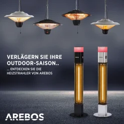 AREBOS Deckenheizstrahler 1.500 W, Inkl. Fernbedienung, Infrarotheizstrahler, Wärmepilz, Silber -Garten- & Gewächshäuser Geschäft 26b39962c2d5891a6ddf2407019f53e1