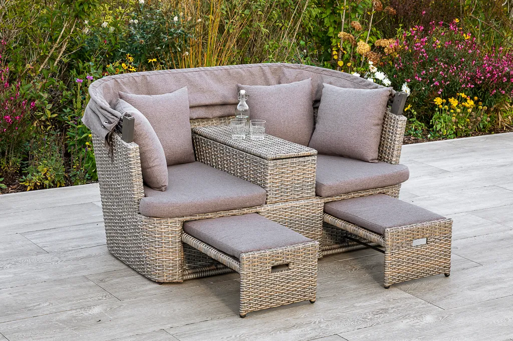 Merxx Funktionsbank "Alamo" - Stahlgestell Mit Kunststoffgeflecht Steinbeige, Inkl. Kissen 4 Merxx Funktionsbank "Alamo" - Stahlgestell Mit Kunststoffgeflecht Steinbeige, Inkl. Kissen – Bild 4