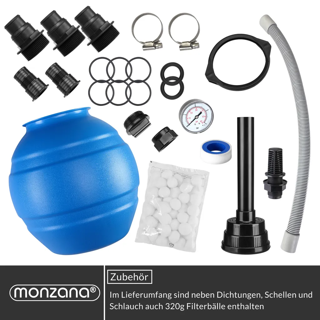 Monzana Sandfilteranlage 4,5 M³/h Inkl. 320g Filterbälle 2in1 Adapter Ø32mm – 38mm 4 Wege Ventil Sandfilterpumpe Filteranlage Poolfilter 7 Monzana Sandfilteranlage 4,5 M³/h Inkl. 320g Filterbälle 2in1 Adapter Ø32mm – 38mm 4 Wege Ventil Sandfilterpumpe Filteranlage Poolfilter – Bild 7