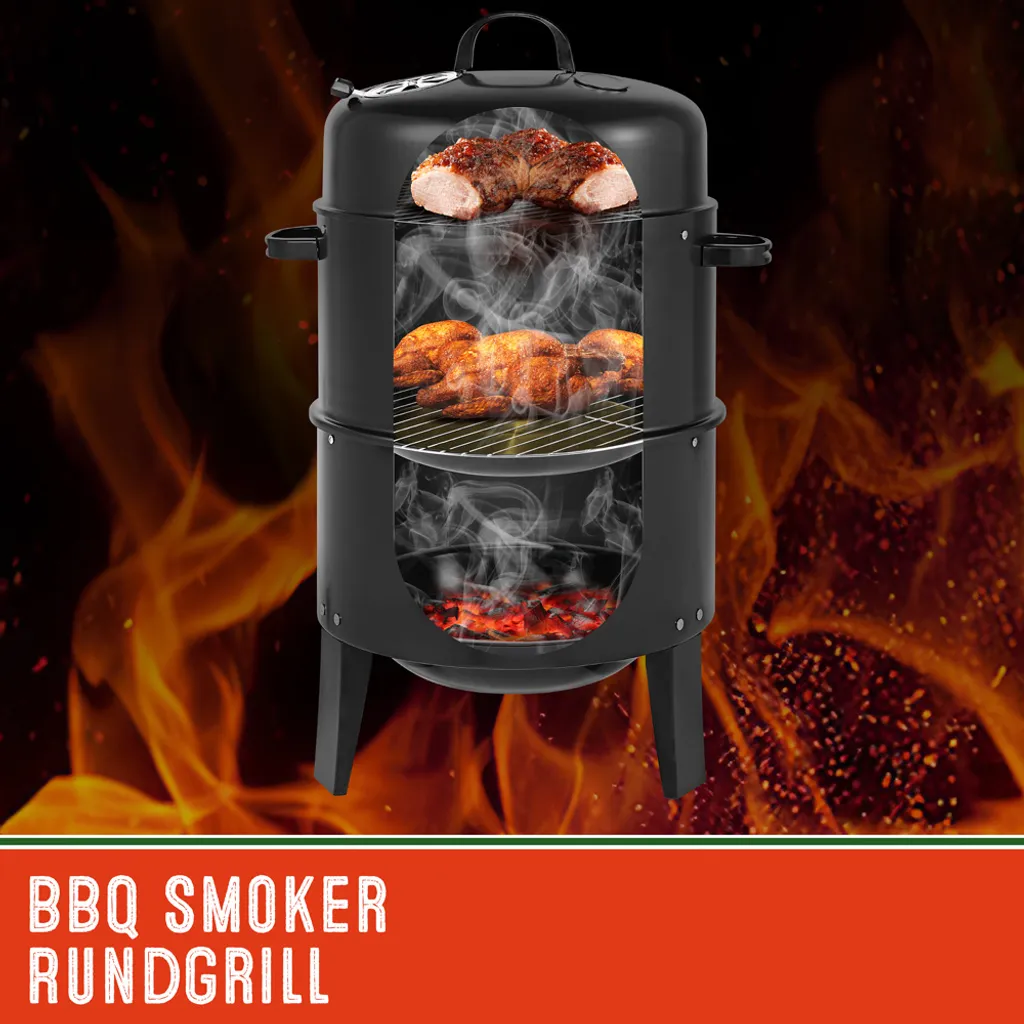 Deuba 3in1 Smoker Inkl. Thermometer Leichter Transport Räucherofen Holzkohlegrill BBQ Rundgrill Räuchertonne 7 Deuba 3in1 Smoker Inkl. Thermometer Leichter Transport Räucherofen Holzkohlegrill BBQ Rundgrill Räuchertonne – Bild 7