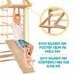 Physionics® Sprossenwand Set - Für Kinder/Erwachsene, Inkl. Klimmzugstange/Ringe/Trapez/Schrägbrett/Strickleiter, Aus Holz, Bis 100kg -Garten- & Gewächshäuser Geschäft 27f3ce05c6d22dfd569954ad25f91628