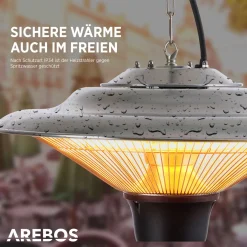 AREBOS Deckenheizstrahler 1.500 W, Inkl. Fernbedienung, Infrarotheizstrahler, Wärmepilz, Silber -Garten- & Gewächshäuser Geschäft 28003d7697bf40394e7577a73212f939