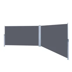 Lospitch Doppel Seitenmarkise Markisen Wandmarkise 180x600cm Ausziehbar Garten Sichtschutz Grau