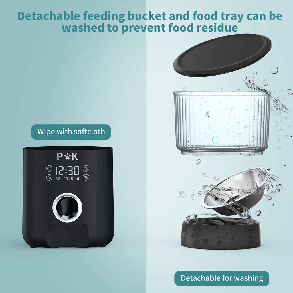PUPPY KITTY P&K 4L Automatischer Futterautomat Touch Futterspender Für Katzen Und Hunde, 1-5 Mahlzeiten Pro Tag, Netzteil / Batterie, Schwarz 4 PUPPY KITTY P&K 4L Automatischer Futterautomat Touch Futterspender Für Katzen Und Hunde, 1-5 Mahlzeiten Pro Tag, Netzteil / Batterie, Schwarz – Bild 4