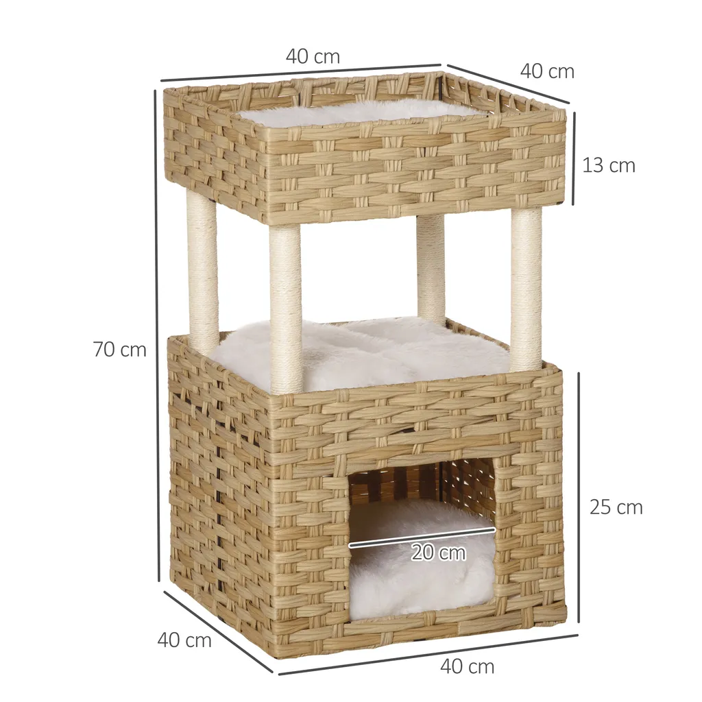 Pawhut Katzenhöhle Aus Rattan Katzenkorb Mit Kratzstamm 3-stöckiges Katzenbett Katzenhöhle Katzenturm Mit 3 Kissen Liegedach Sisal Natur 40 X 40 X 70 Cm 3 Pawhut Katzenhöhle Aus Rattan Katzenkorb Mit Kratzstamm 3-stöckiges Katzenbett Katzenhöhle Katzenturm Mit 3 Kissen Liegedach Sisal Natur 40 X 40 X 70 Cm – Bild 3
