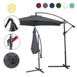 Wolketon 3m-3.5m Sonnenschirm Neigbar Ampelschirm Balkonschirm Marktschirm UV40+ Gartenschirm,Grau,3m