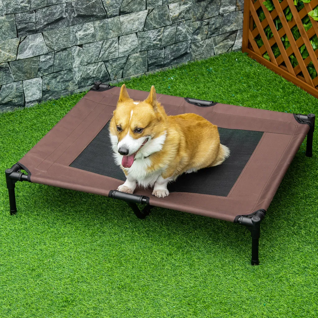 PawHut Hundebett Hundeliege Outdoor Katzenbett Haustierbett Schlafplatz Stahl 600D Oxford-Gewebe Braun 92 X 76 X 18 Cm 2 PawHut Hundebett Hundeliege Outdoor Katzenbett Haustierbett Schlafplatz Stahl 600D Oxford-Gewebe Braun 92 X 76 X 18 Cm – Bild 2