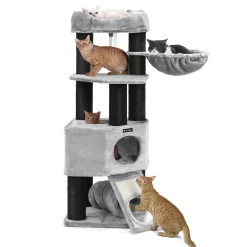 FEANDREA Großer Kratzbaum, M Katzenbaum, Mit Höhle, Hängematte, Plüschplattform, Tunnel, Sisalstämme, Kratzbrett, 50 X 50 X 141 Cm, Hellgrau-schwarz PCT02W -Garten- & Gewächshäuser Geschäft 28c95cc9d4c024bf4e48fed650938c93