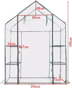 COSTWAY Gewächshaus Mit Regalen & Reißverschlüssen, Treibhaus UV-beständig Foliengewächshaus, 143x73x195cm, Transparent -Garten- & Gewächshäuser Geschäft 290e60b97300ae4109fa25243aab00c1