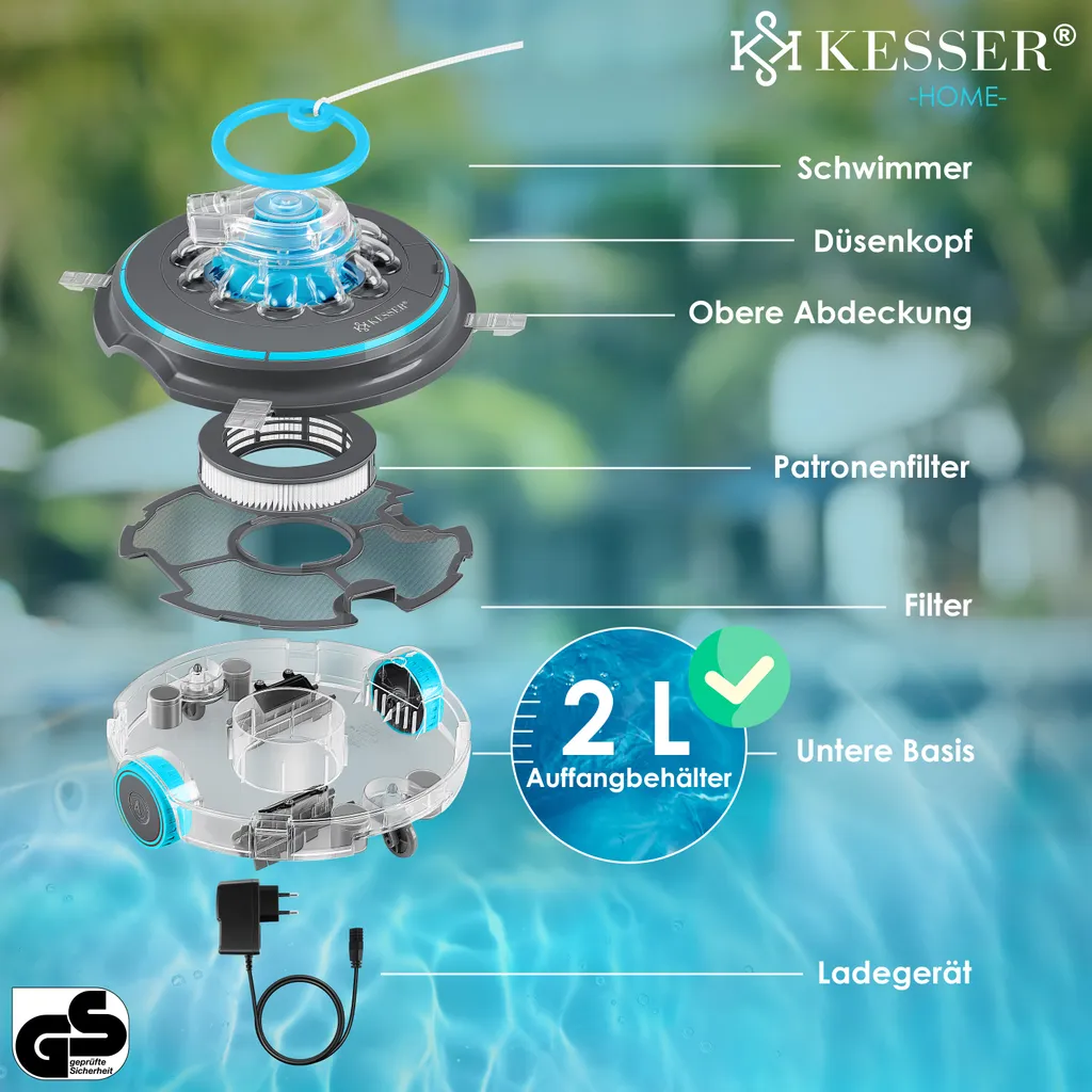 KESSER® Poolroboter Poolreiniger Akku Aqua-9000 Inkl. Transporttasche Pool Roboter Für Bis 80m² Pools, Li-Ion Akku Max. 75 Min, Kabellos Poolsauger Bodenreinigung Vollautomatisch Bodensauger, Farbe:Anthrazit 6 KESSER® Poolroboter Poolreiniger Akku Aqua-9000 Inkl. Transporttasche Pool Roboter Für Bis 80m² Pools, Li-Ion Akku Max. 75 Min, Kabellos Poolsauger Bodenreinigung Vollautomatisch Bodensauger, Farbe:Anthrazit – Bild 6