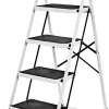 COSTWAY Trittleiter Klapptritt Weiss, Stehleiter Klappbar, Haushaltsleiter Stufenleiter Platzsparend, Metall, Stufenstehleiter 150 Kg Tragkraft 4-Stufen-Trittleiter