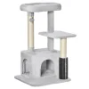PawHut Kratzbaum Katzenbaum Mit Massageecke Katzenhöhle Spielball Katzenkratzbaum Sisalseil-Kratzstangen Hellgrau 48 X 48 X 80 Cm