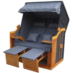 Calamondina XL Wellness Strandkorb Volllieger Liegekorb Binz 213 Schwarz Nadelstreifen Natur