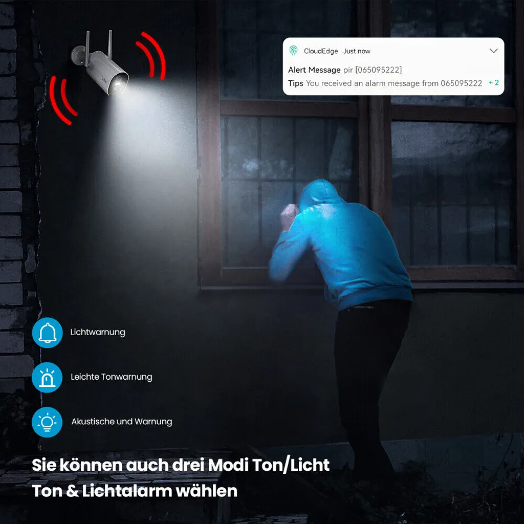 IeGeek 2K 3MP Überwachungskamera Aussen Akku, Kabellose WLAN Kamera Outdoor Mit PIR Bewegungsmelder, Personen/Autoerkennung, Farbnachtsicht, 2-Wege Audio, Arbeit Mit Alexa, IP65 6 IeGeek 2K 3MP Überwachungskamera Aussen Akku, Kabellose WLAN Kamera Outdoor Mit PIR Bewegungsmelder, Personen/Autoerkennung, Farbnachtsicht, 2-Wege Audio, Arbeit Mit Alexa, IP65 – Bild 6