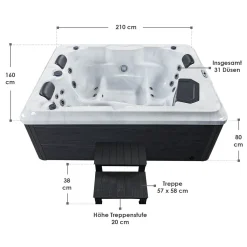 Artsauna Outdoor Whirlpool Oasis – Spa Mit Massagedüsen, LED-Beleuchtung, 2 Filter, Abdeckung, Pumpe, Ausstiegshilfe - Whirlpool Winterfest & Beheizbar -Garten- & Gewächshäuser Geschäft 29c12dc396dba34f1cd6f17dcae196c7