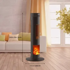 ZENEZ Keramischer Turm-Raumheizer Mit Massivholz-Set, Design Mit Fernbedienung.
