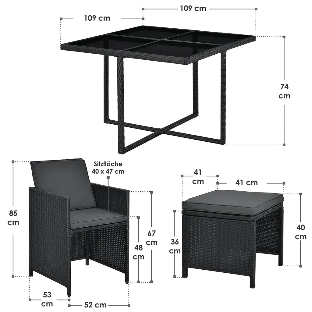 Juskys Polyrattan Sitzgruppe Baracoa L 9-teilig Wetterfest & Stapelbar – Gartenmöbel Set Mit 4 Stühle, 4 Hocker & Tisch Für Garten & Terrasse 2 Juskys Polyrattan Sitzgruppe Baracoa L 9-teilig Wetterfest & Stapelbar – Gartenmöbel Set Mit 4 Stühle, 4 Hocker & Tisch Für Garten & Terrasse – Bild 2