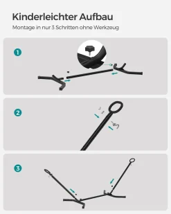 SONGMICS Hängematte Mit Gestell, 210 X 150 Cm, Auf 5 Verschiedene Höhen Verstellbar, Gestell Aus Metall, Bis 240 Kg Belastbar, Für Garten, Schwarzes Gestell Und Graue Hängematte GHS001G01 -Garten- & Gewächshäuser Geschäft 2a3d9705bce00a52297679107dd16447