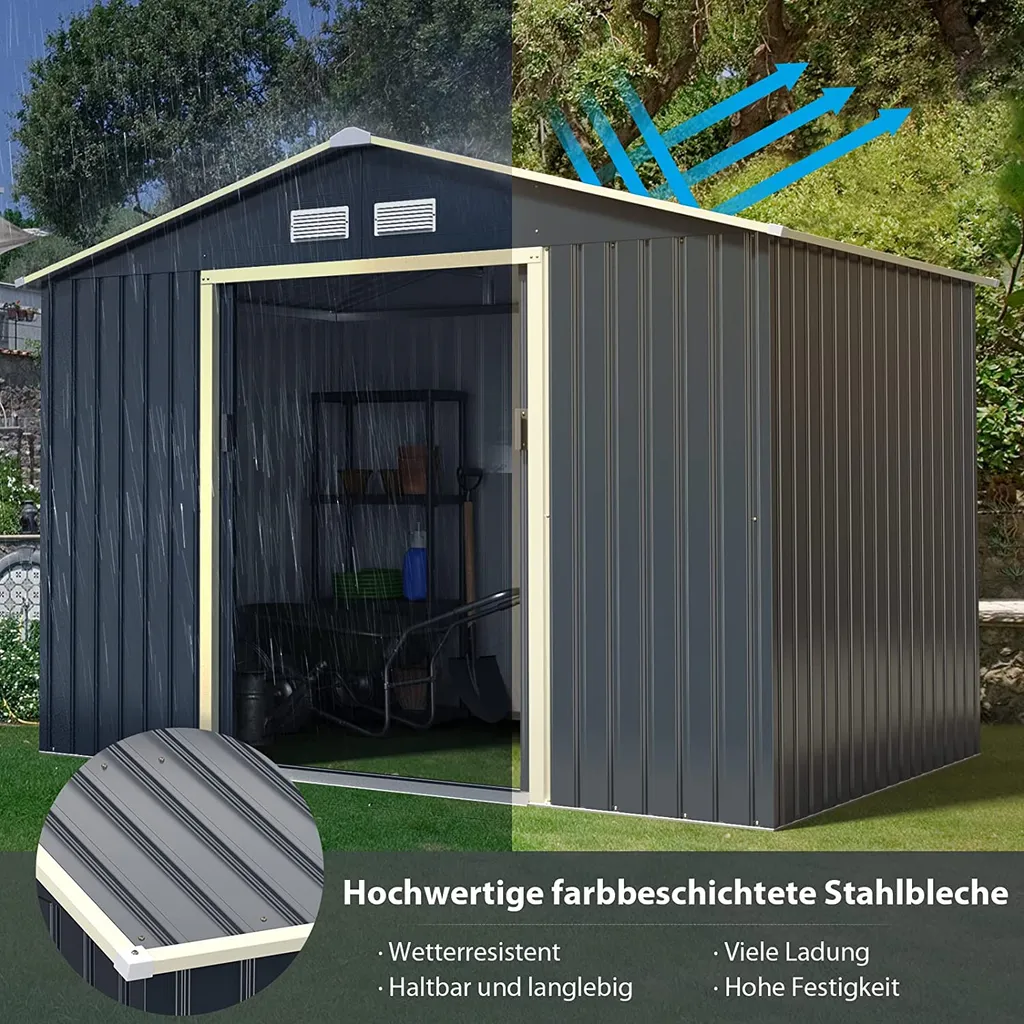 COSTWAY Gerätehaus Metall, Geräteschuppen Abschließbar, Gartenhaus Mit 4 Luftschlitzen & Schiebetür, Garten Schuppen Für Rasenmäher Fahrräder, Metallschuppen Geräteschuppen Outdoor (277 X 191 X 202 Cm) 3 COSTWAY Gerätehaus Metall, Geräteschuppen Abschließbar, Gartenhaus Mit 4 Luftschlitzen & Schiebetür, Garten Schuppen Für Rasenmäher Fahrräder, Metallschuppen Geräteschuppen Outdoor (277 X 191 X 202 Cm) – Bild 3