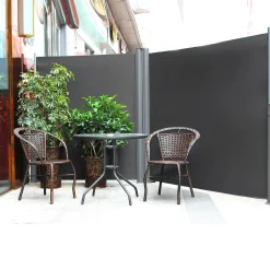 SONGMICS Doppelseitenmarkise, 1,8 X 6 M (H X L), Ausziehbare Seitenmarkise, Sichtschutz, Sonnenschutz, Seitenrollo, Für Balkon, Terrasse Und Garten, Rauchgrau GSA360G -Garten- & Gewächshäuser Geschäft 2a4bad2feb03c246c8c8e2412dfa8517