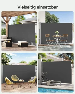 SONGMICS Alu Seitenmarkise 200 X 400 Cm 280 G/m² Ausziehbar Sichtschutz, Sonnenschutz Für Balkon & Terrasse Anthrazit GSA204G01 -Garten- & Gewächshäuser Geschäft 2a607ee986e78f731741d2ef18fb5816