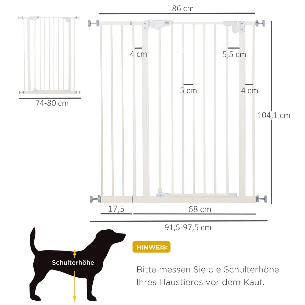 PawHut Treppenschutzgitter Türschutzgitter Ohne Bohren Mit Verlängerung Hundegitter Absperrgitter Mit Doppelter Verschluss Schutzgitter Für Haustier Auto-Close Metall Kunststoff Weiß 97,5 X 104,1 Cm 3 PawHut Treppenschutzgitter Türschutzgitter Ohne Bohren Mit Verlängerung Hundegitter Absperrgitter Mit Doppelter Verschluss Schutzgitter Für Haustier Auto-Close Metall Kunststoff Weiß 97,5 X 104,1 Cm – Bild 3