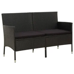 VidaXL 3-Sitzer-Gartensofa Mit Kissen Schwarz Poly Rattan