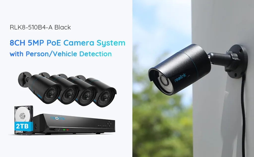 Reolink 5MP Überwachungskamera Set, 4XPoE IP-Überwachung Aussen Mit Smarter Personenerkennung Und Fahrzeugerkennung, 8CH 2TB HDD NVR Für 24/7 Videoüberwachung, RLK8-510B4-A Schwarz 7 Reolink 5MP Überwachungskamera Set, 4XPoE IP-Überwachung Aussen Mit Smarter Personenerkennung Und Fahrzeugerkennung, 8CH 2TB HDD NVR Für 24/7 Videoüberwachung, RLK8-510B4-A Schwarz – Bild 7