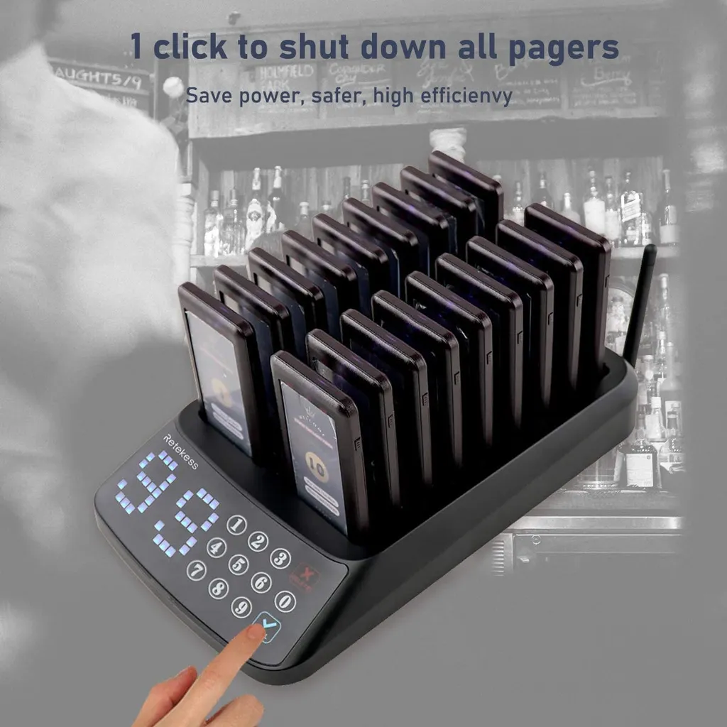 Retekess T115 Pager System, Kundenrufsystem, 99 Kanal Keypad Sender Mit 18 Wiederaufladbare Pager In Bars Privatklinik Restaurant Hotel 4 Retekess T115 Pager System, Kundenrufsystem, 99 Kanal Keypad Sender Mit 18 Wiederaufladbare Pager In Bars Privatklinik Restaurant Hotel – Bild 4