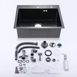 Auralum Edelstahl Küchenspüle Einbauspüle 55 × 45 CM + Hochdruck Ausziehbar Küchenarmatur, Schwarz -Garten- & Gewächshäuser Geschäft 2b362037435df8058a7ed5f24d05a5e4