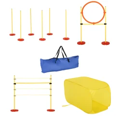 PawHut Hunde Agility Hürden Set, Hundetrainings-Set, Hindernislauf, Kunststoff, Polyester, Gelb, 128 X 23 X 9-100 Cm