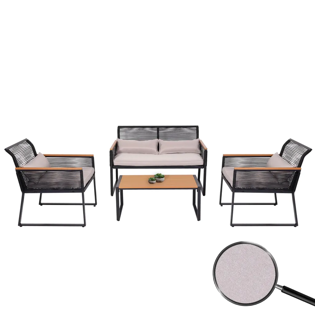 Mendler Garten-Garnitur HWC-K42, Gartenlounge Lounge-Set Sitzgruppe Sofa, Seilgeflecht Rope Polywood Stahl, Polster Hellgrau 1 Mendler Garten-Garnitur HWC-K42, Gartenlounge Lounge-Set Sitzgruppe Sofa, Seilgeflecht Rope Polywood Stahl, Polster Hellgrau