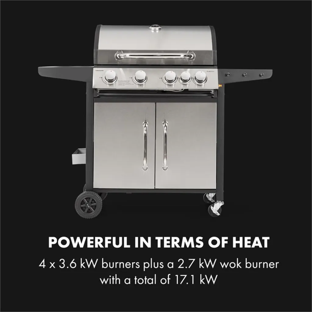 Klarstein Gasgrill Mit Großer Grillfläche, Gasgrill 1 Seitenbrenner & 4 Brenner, 17,1kW Edelstahl-Gasgrill, BBQ Gasgrill Für Balkon & Garten, Grill Für Propan, Gasgrills Mit 5 Brenner & Thermometer 4 Klarstein Gasgrill Mit Großer Grillfläche, Gasgrill 1 Seitenbrenner & 4 Brenner, 17,1kW Edelstahl-Gasgrill, BBQ Gasgrill Für Balkon & Garten, Grill Für Propan, Gasgrills Mit 5 Brenner & Thermometer – Bild 4
