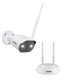ZOSI 5MP WLAN Überwachungskamera Mit Basisstation, Sirene Und Scheinwerfer Alarm, 2-Wege-Audio, Personenerkennung, Farb-Nachtsicht, Starke WLAN-Abdeckung