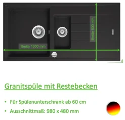 Keenberk Schwarze Granitspüle Victory 100x50 Cm Mit Restebecken - Ab 60er Unterschrank 7 Keenberk Schwarze Granitspüle Victory 100x50 Cm Mit Restebecken - Ab 60er Unterschrank -Garten- & Gewächshäuser Geschäft 2cadc794c06162adfb15fe17526d90f8